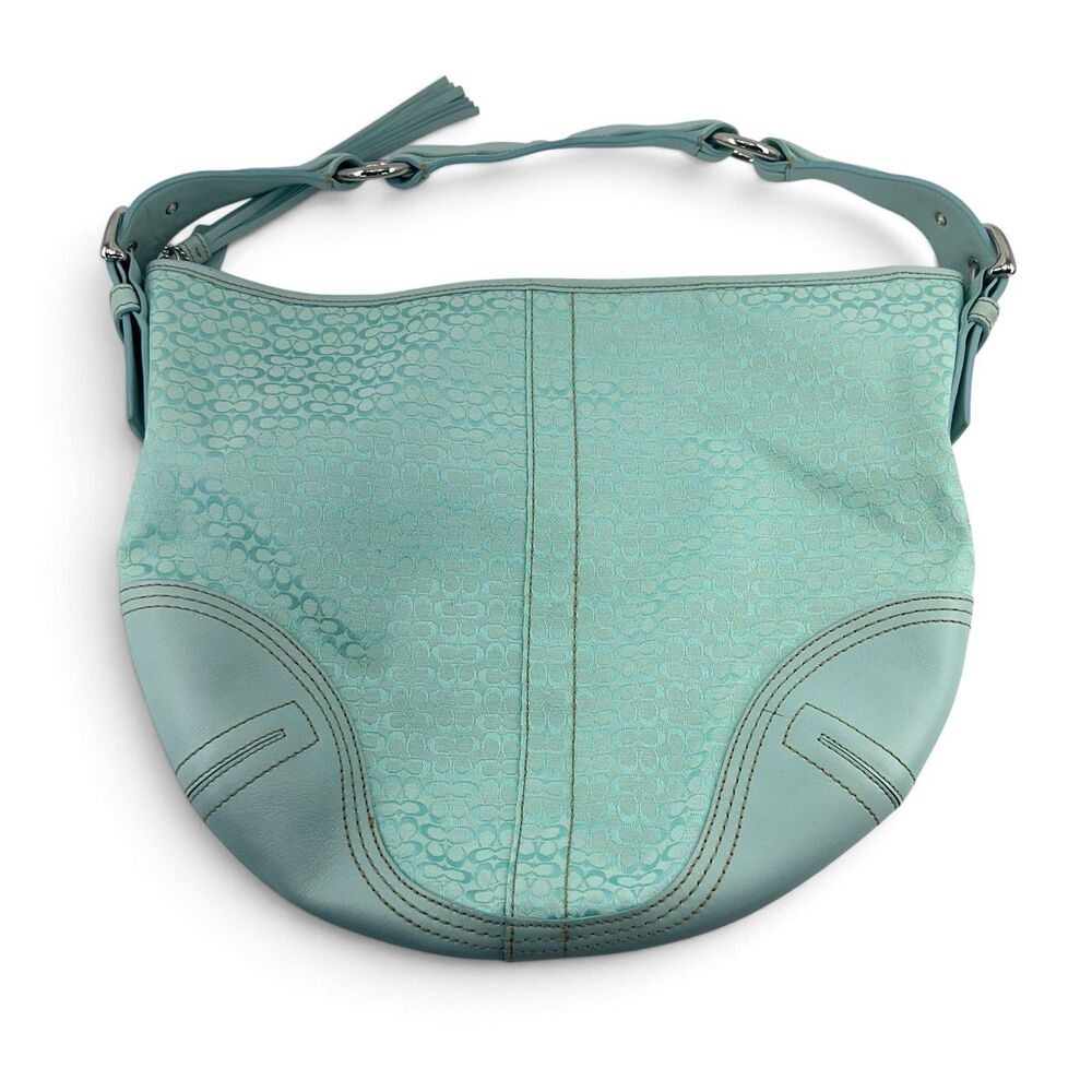 VTG COACH SoHo Signature F02158 Mini C Blue Jacquard & Leather Hobo Shoulder Bag